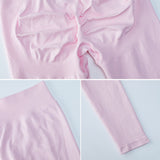 Collage of a pink sweater with close-up details on a light blue background