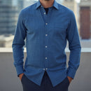 Men's Classic Denim Blue Long Sleeve Button-Up Shirt