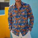 Men's Royal Blue Floral Print Long Sleeve Shirt
