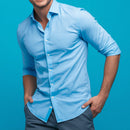 Men's Sky Blue Stretch Button-Up Dress Shirt