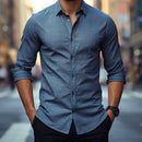 Men's Slate Blue Tailored Long Sleeve Button Shirt
