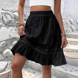 Women's Stretch Waist Ruffle Midi Skirt Minimalist Casual Fashion Skirt