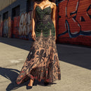Women's Black Floral Embroidered Mesh Maxi Dress