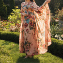 Women's Blush Floral Long Sleeve Chiffon Maxi Dress