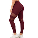 Women's Burgundy Mesh Panel High Waist Leggings