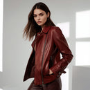 Women's Burgundy Stand Collar Zip Jacket