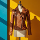 Women's Cognac Brown Tailored Biker Jacket
