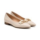Women's Cream Pointed Toe Chain Ornament Ballet Flats