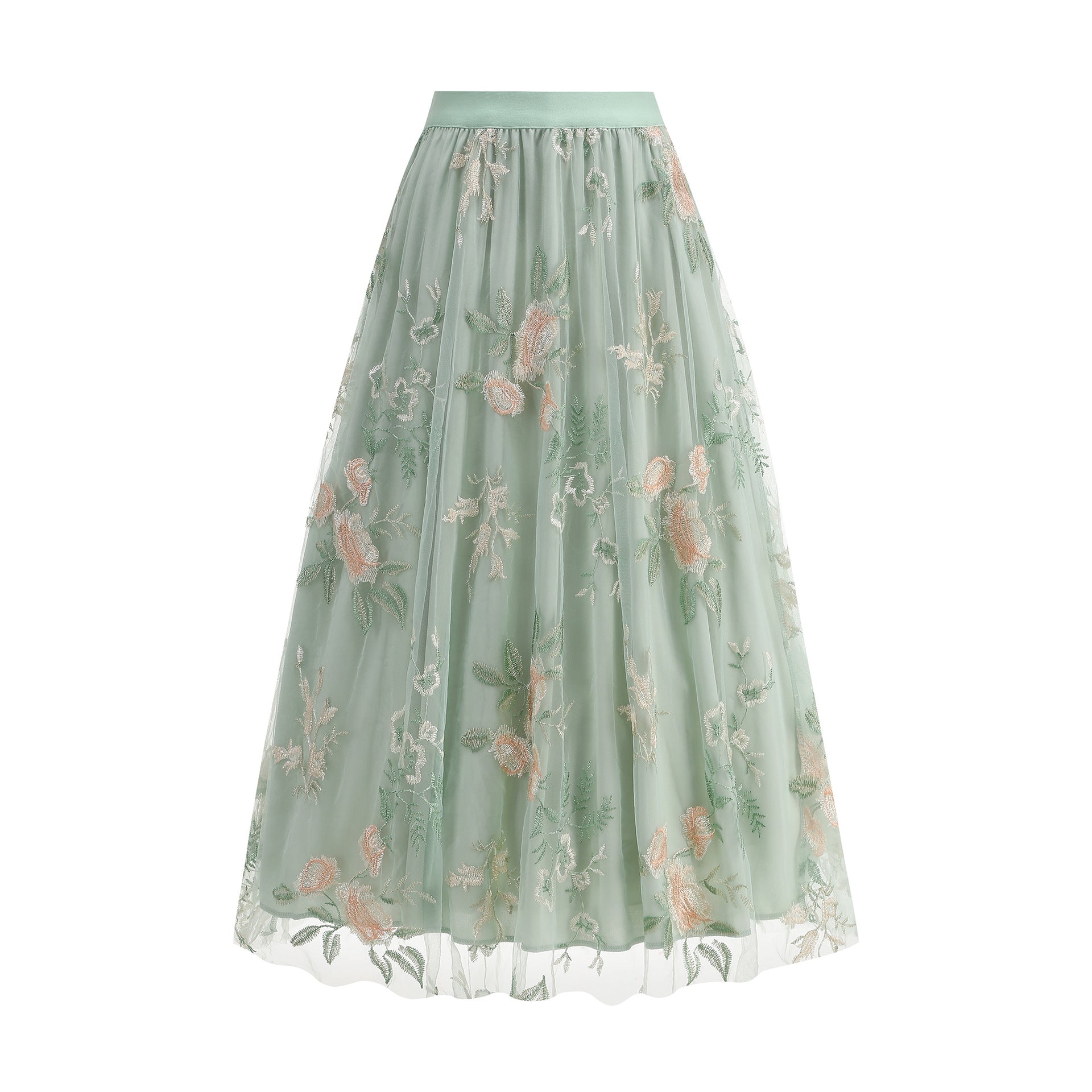Green floral skirt on a white background