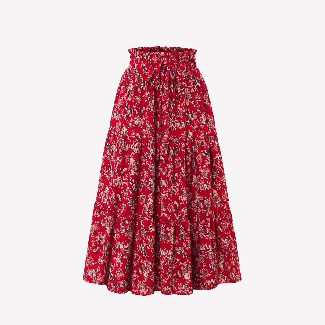 Red floral skirt on a white background