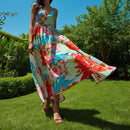 Women's Multicolor Floral Sleeveless Flowing Maxi Dress