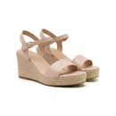 Women's Nude Platform Wedge Open Toe Ankle Strap Sandals