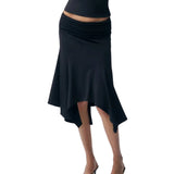 Women's Pleated Asymmetrical Midi Skirt Low Rise A-Line Casual Skirt