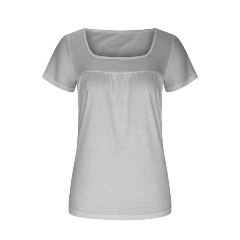 White t-shirt with a square neckline on a white background