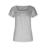 White t-shirt with a square neckline on a white background