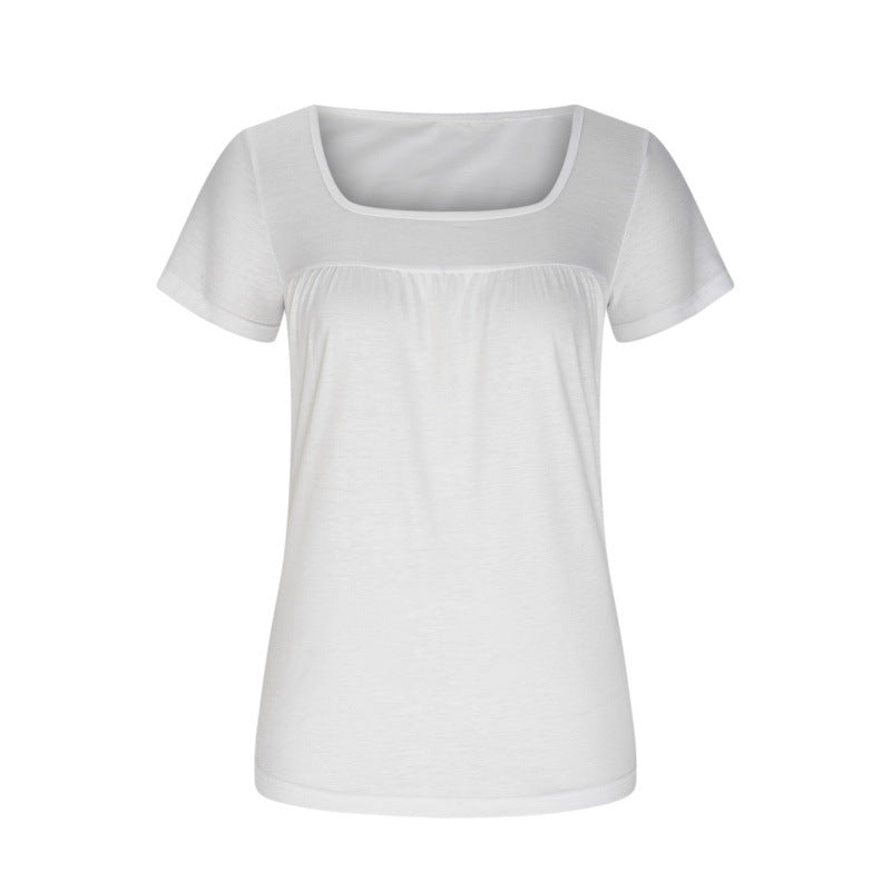 White t-shirt with a square neckline on a white background