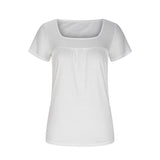 White t-shirt with a square neckline on a white background