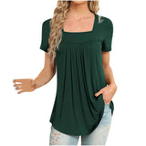 Green t-shirt worn by a person on a white background