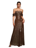 Women's Sleeveless Sequin Formal Dress Off Shoulder Maxi Occasion Gown