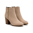 Women's Taupe Block Heel Side Zip Everyday Ankle Boots