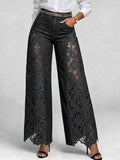 High-waisted Wide-leg Pants Womens Lace-panelled Jeans