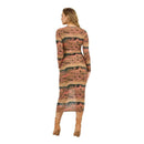Women's Desert Tan Mesh Long Sleeve Maxi Dress